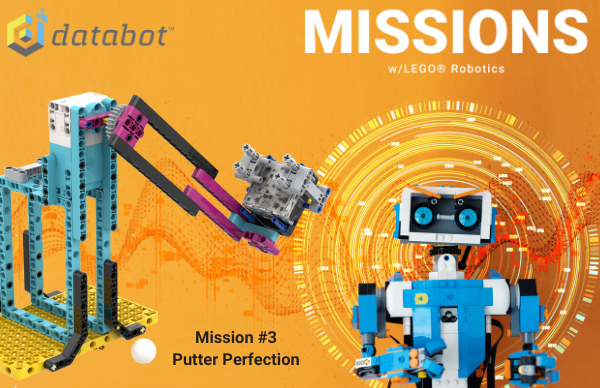 LEGO putting machine that uses databot to monitor impact force for the perfect putt.