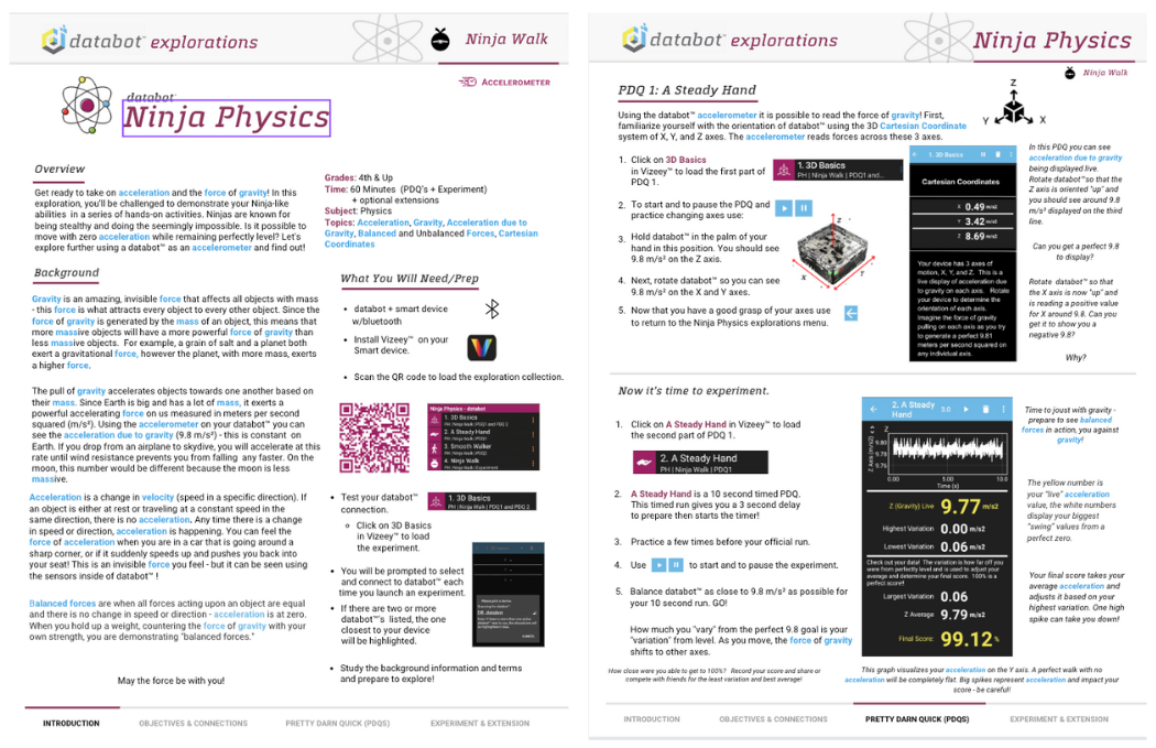 Side by side sample pages from a databot Exploration learning module.