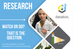 Boy in white lab coat next to the title Research