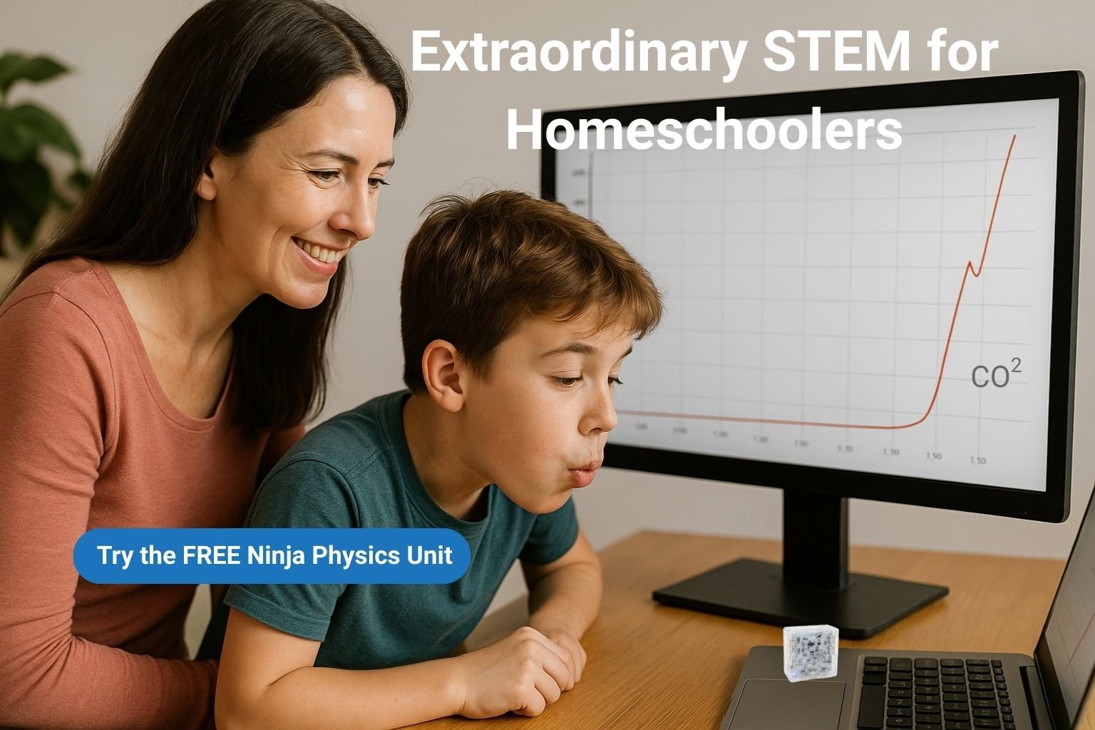 Mother and son exploring live data from databot at the kitchen table!