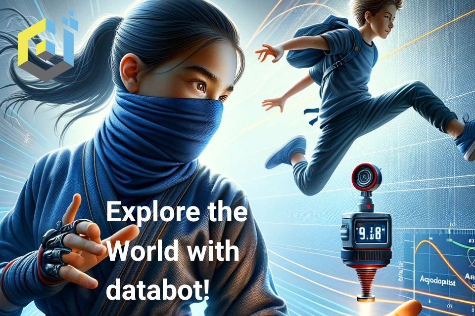 Fun image of a female ninja exploring data with databot.