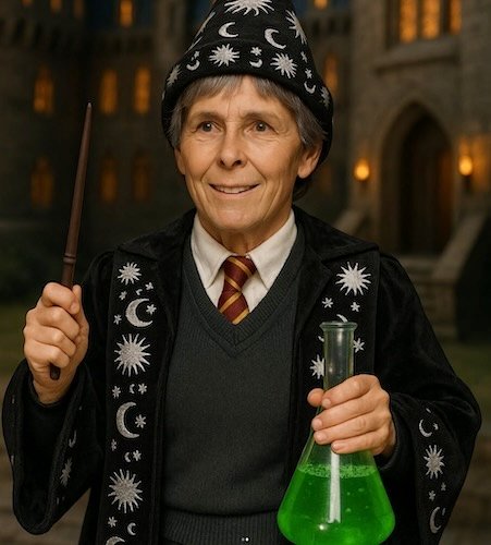 Barbara Nelson as a wizard
