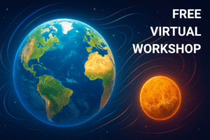 Illustrated Earth and Venus with energy swirling about.