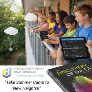 Students exploring altitude and acceleration by parachuting databot off a school balcony.