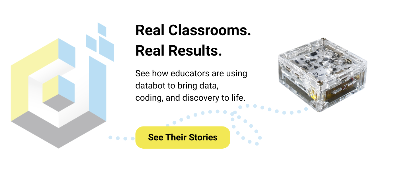 Hero image with databot and copy welcoming visitors