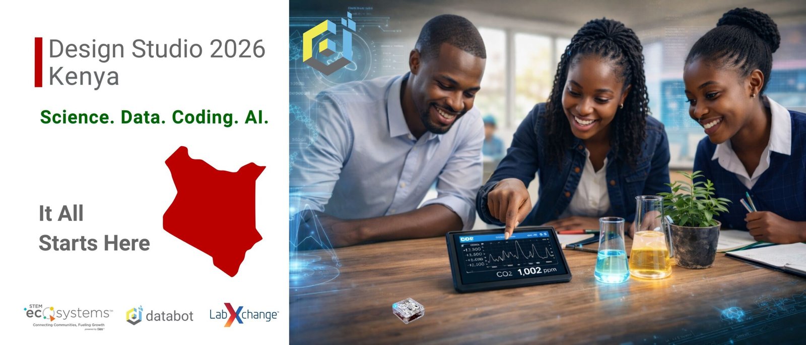 Kenya Design Studio Hero image showing educators working with databot.